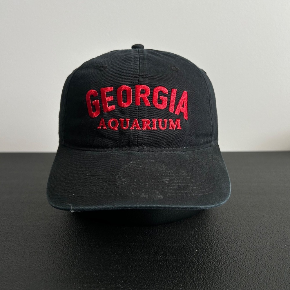 Vintage 90s Georgia Aquarium Hat Cap Strap Back Adjustable Black Zoo Adult